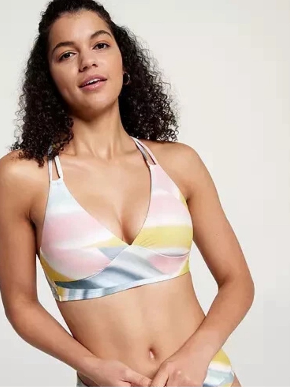 CALIA Women's  Triangle Bikini Low Support Swim Top Sediment Stripe Puya L